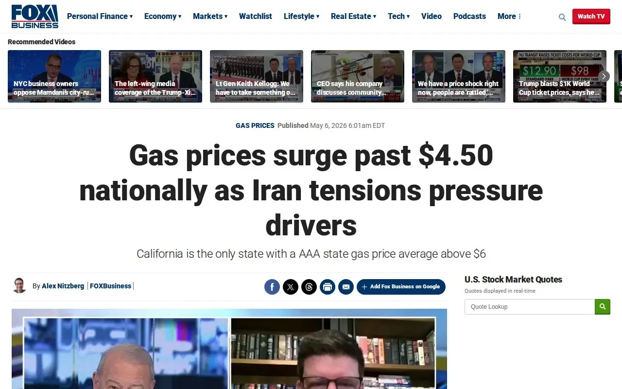 Landing page screenshot for www.foxbusiness.com