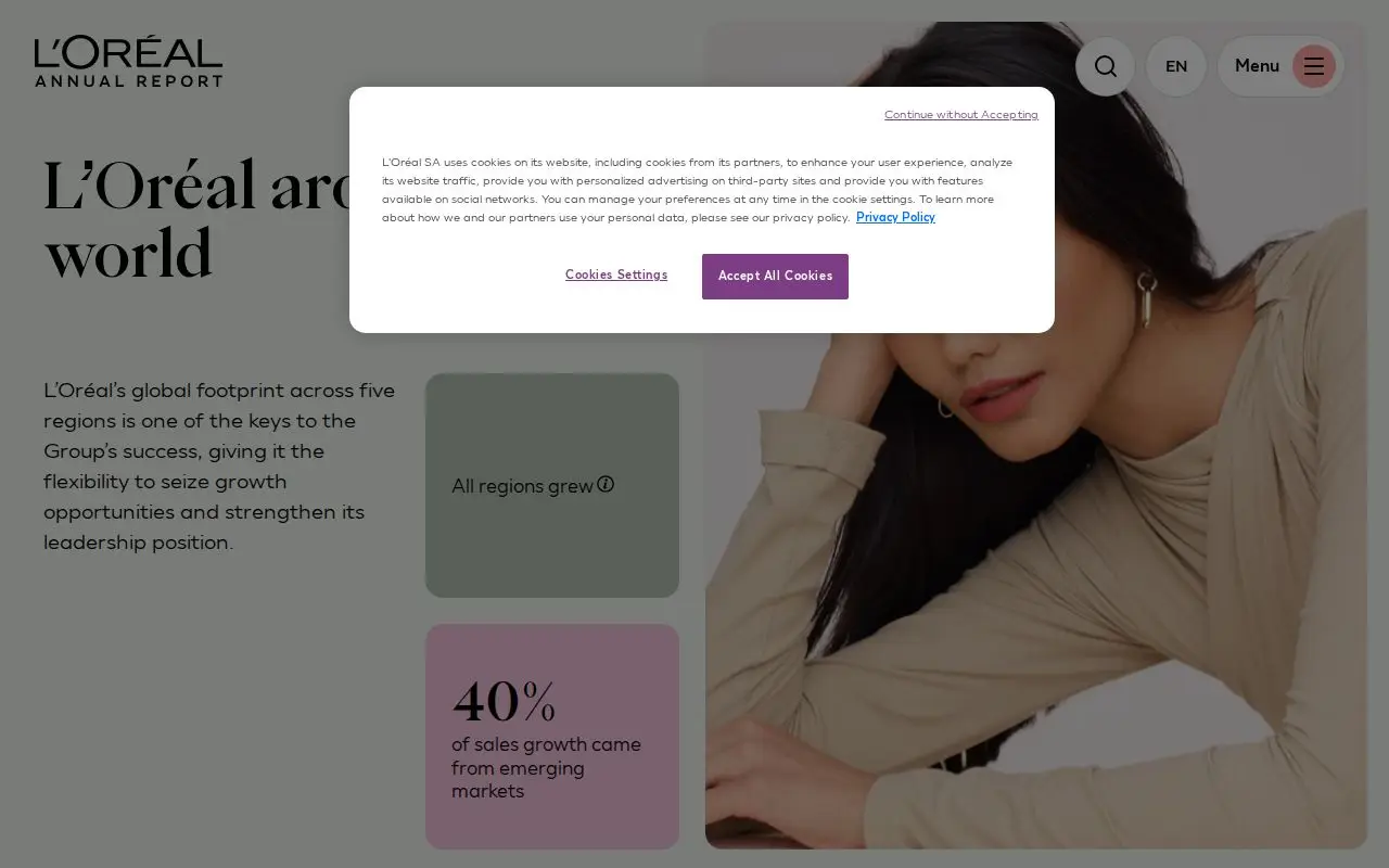 Landing page screenshot for www.loreal-finance.com