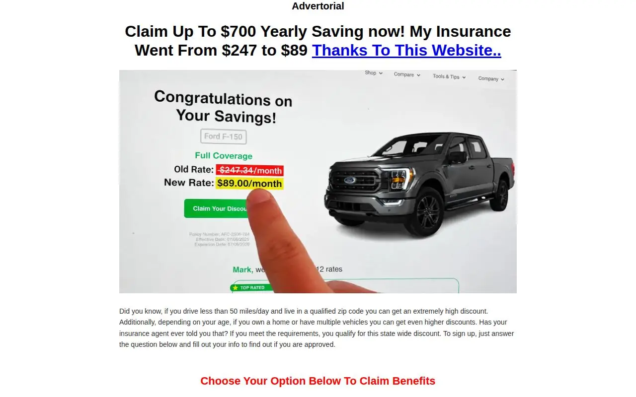 Landing page screenshot for autorebate.info