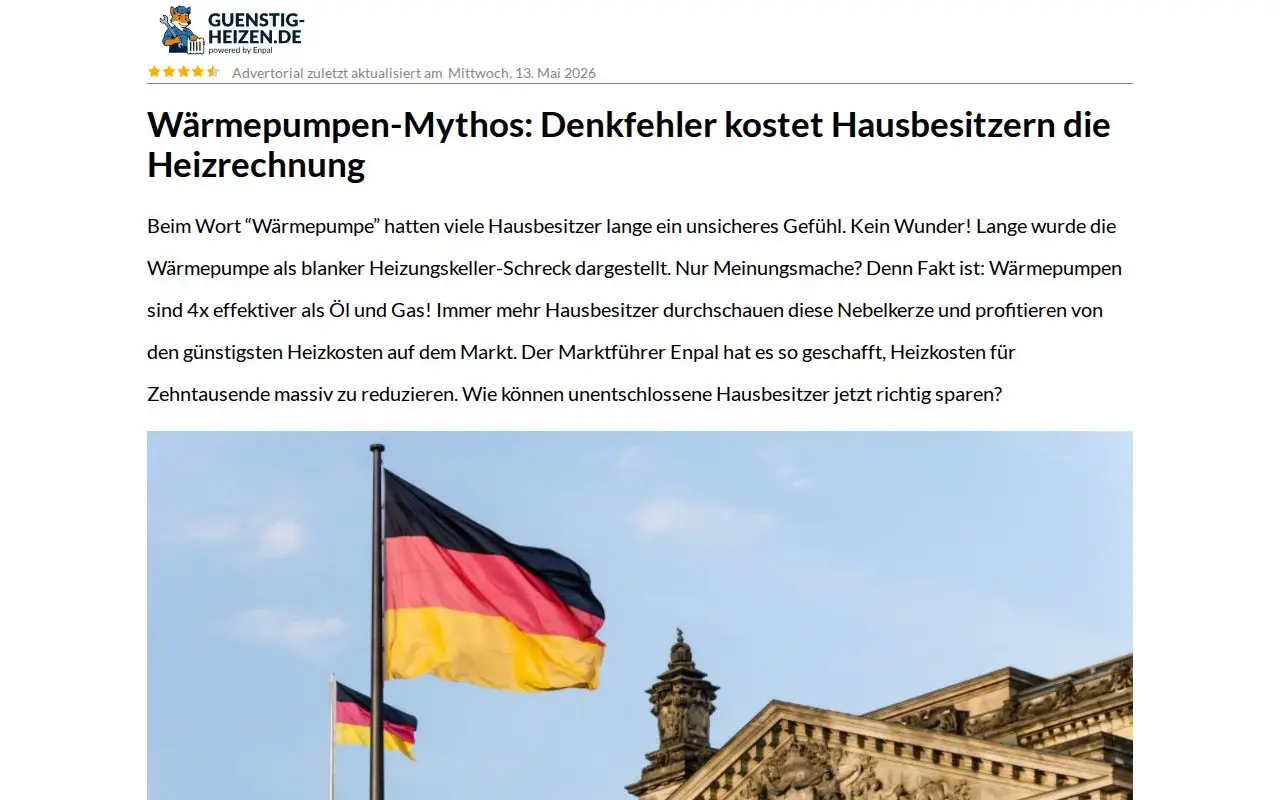 Landing page screenshot for www.guenstig-heizen.de