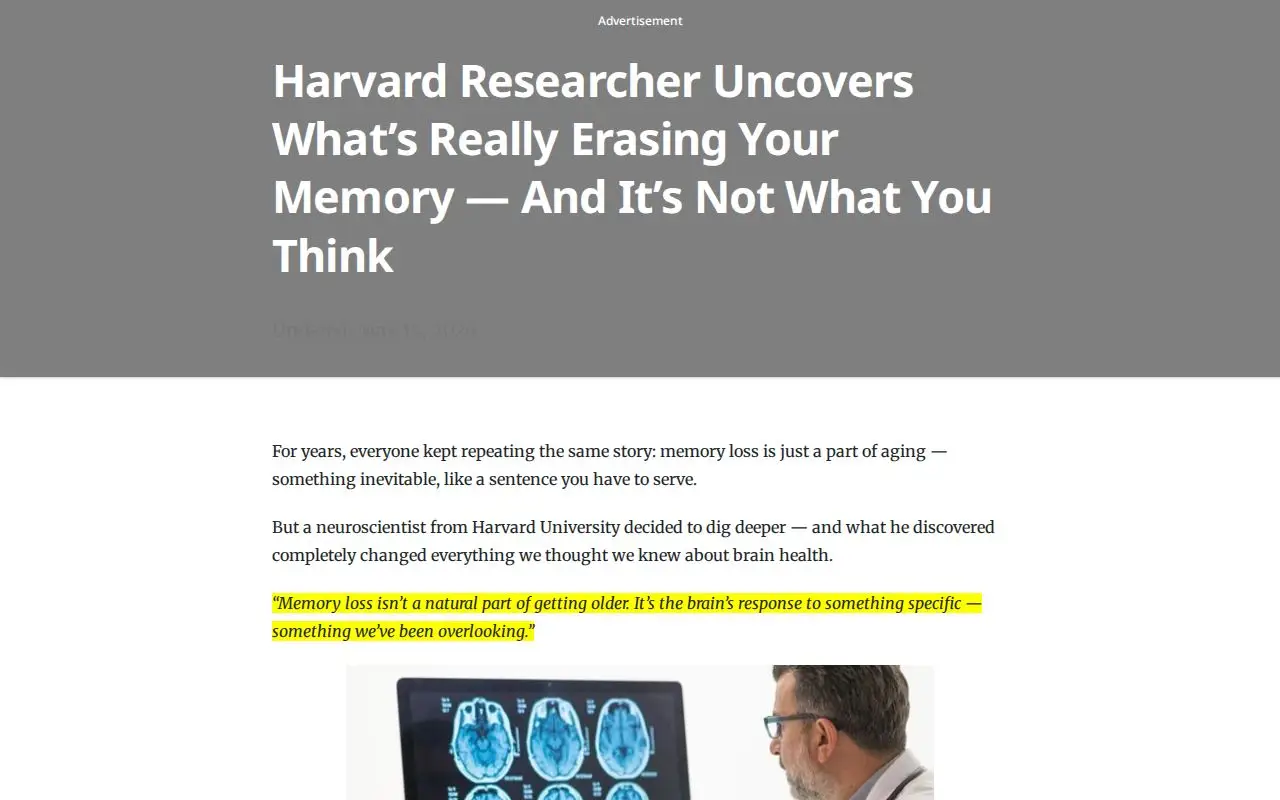 Landing page screenshot for brainboosts.wisetio.com