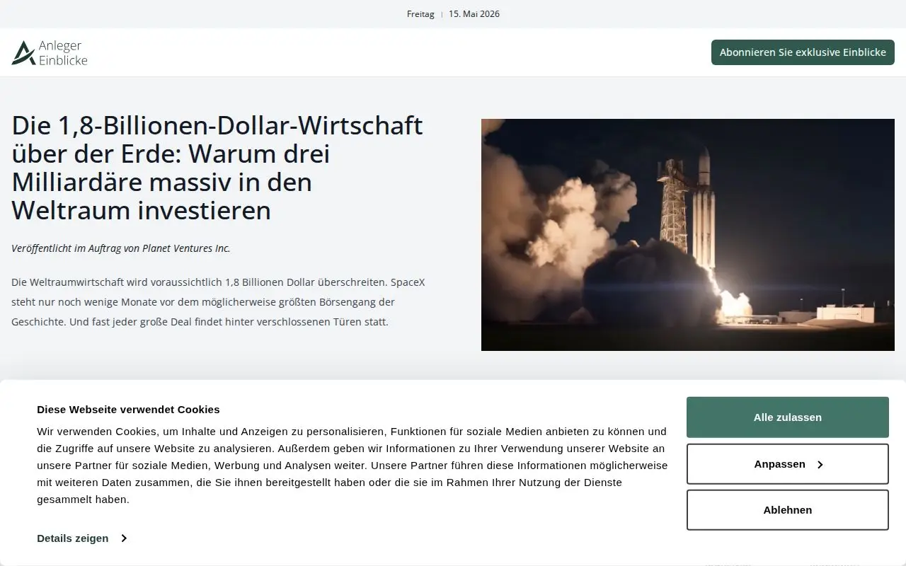 Landing page screenshot for anlegereinblicke.de