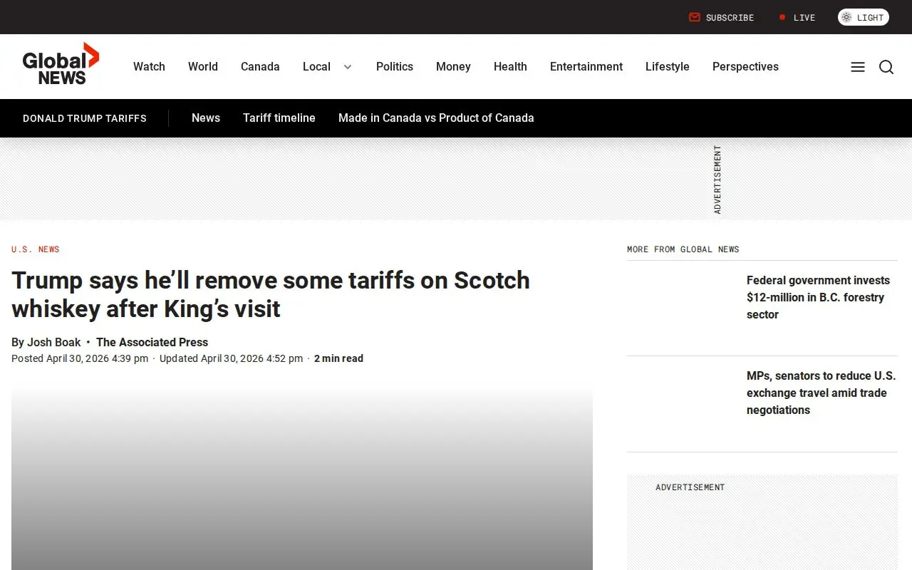 Landing page screenshot for globalnews.ca