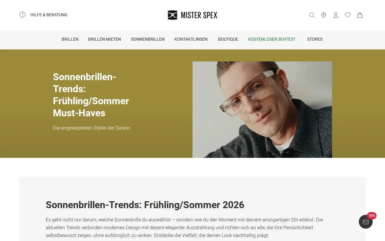 Landing page screenshot for www.misterspex.de