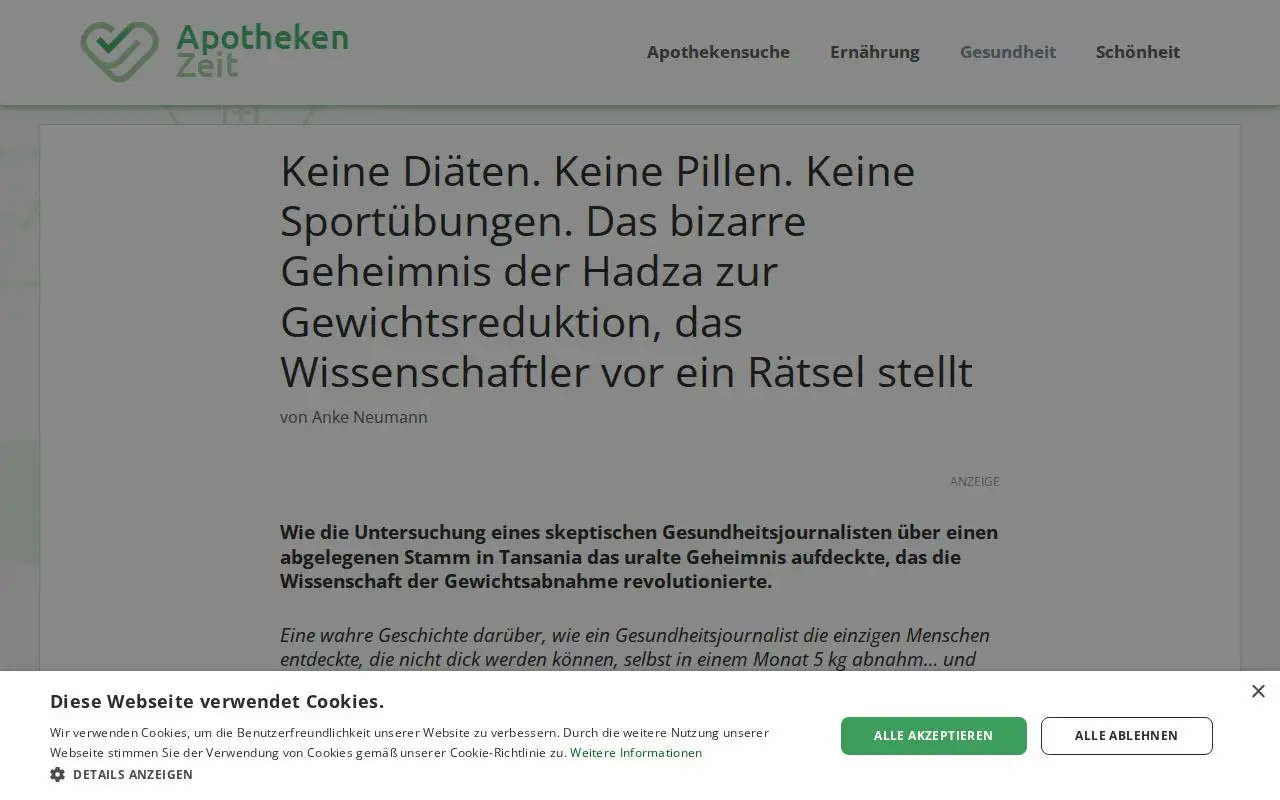 Landing page screenshot for www.apotheken-zeit.de