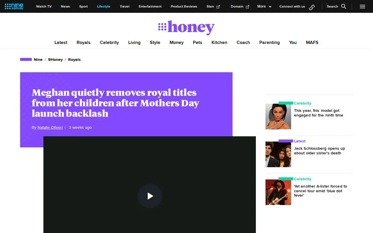 Landing page screenshot for honey.nine.com.au