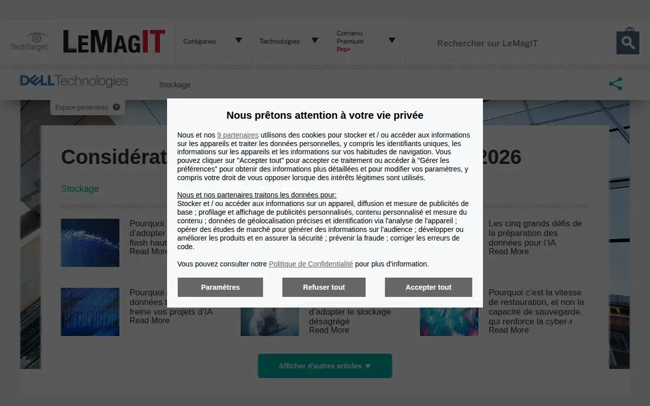 Landing page screenshot for www.lemagit.fr