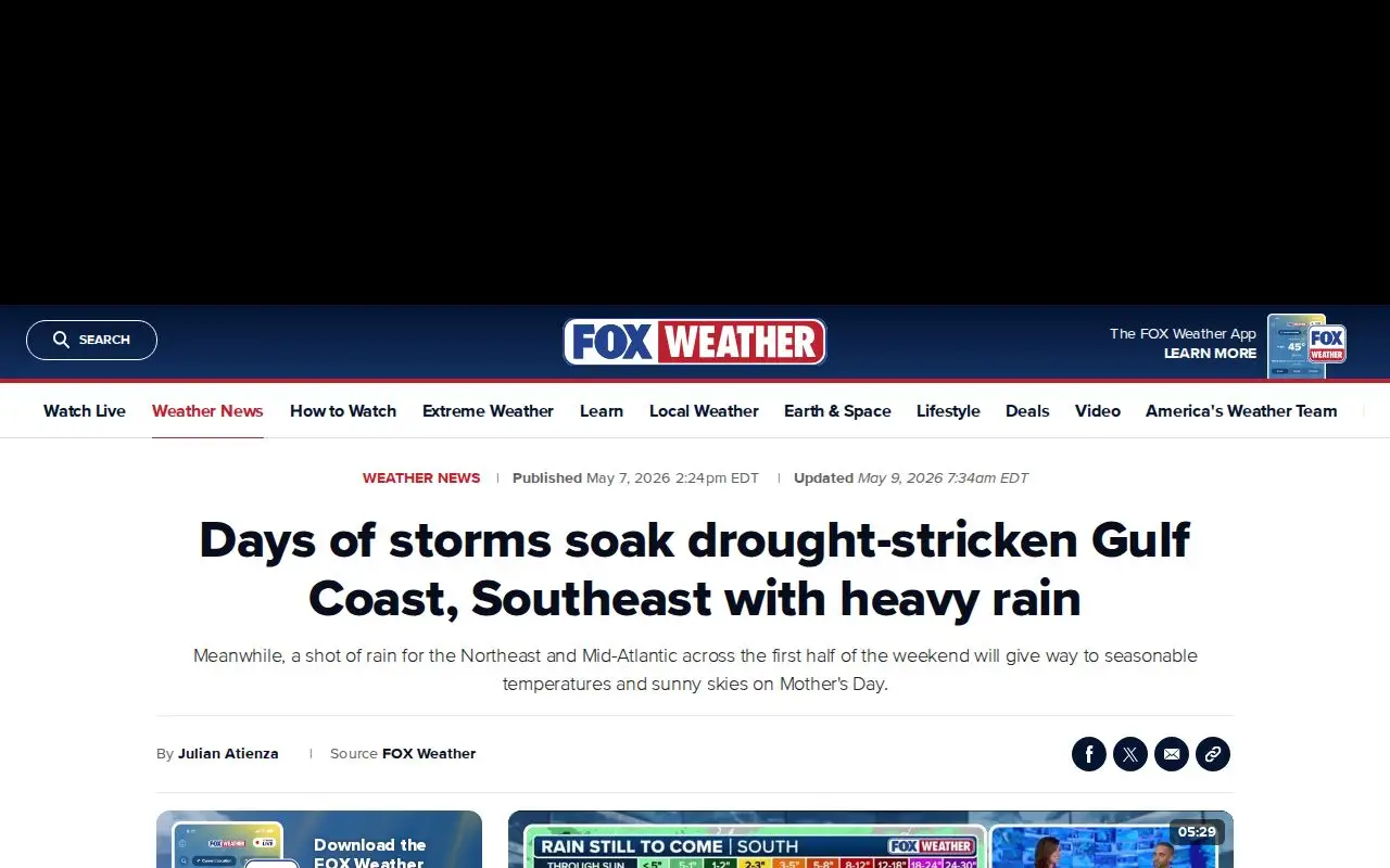 Landing page screenshot for www.foxweather.com