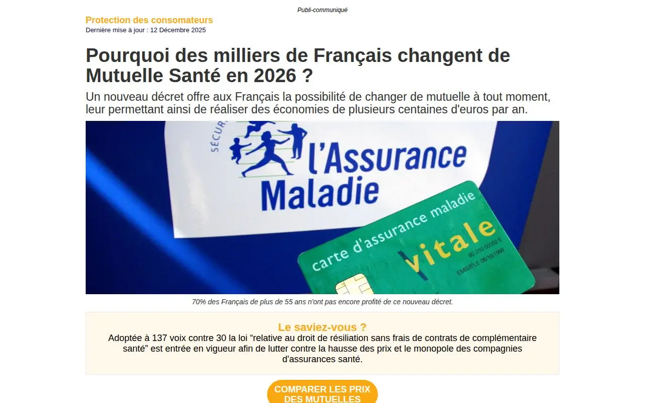 Landing page screenshot for actu.mon-comparatif-assurance.fr