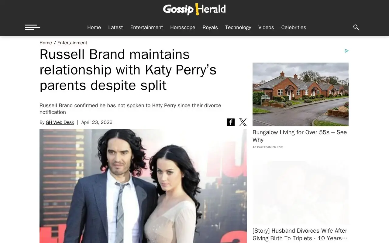 Landing page screenshot for www.gossipherald.com