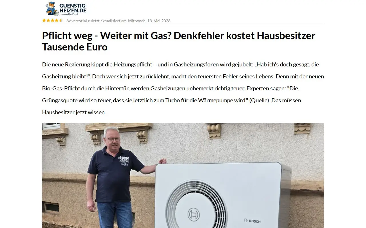 Landing page screenshot for www.guenstig-heizen.de