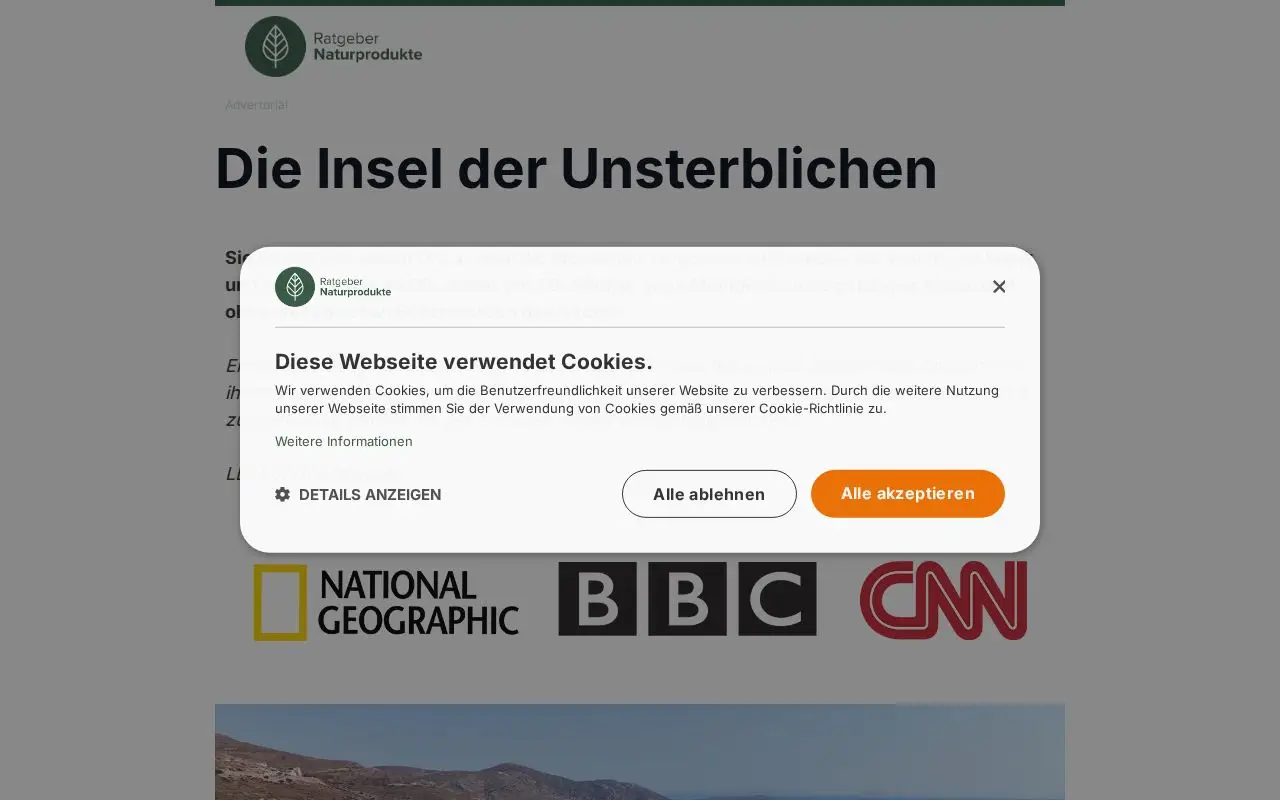 Landing page screenshot for ratgeber-naturprodukte.de