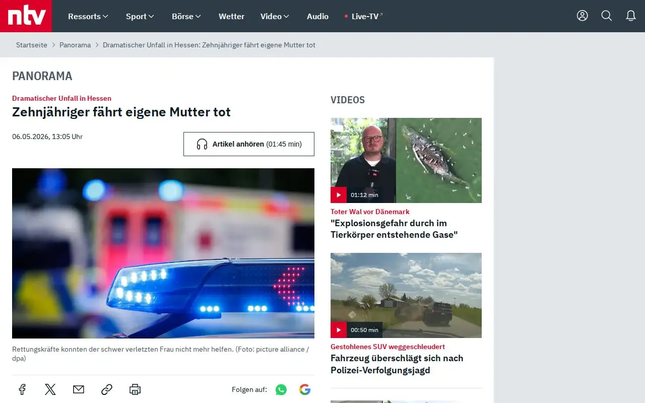 Landing page screenshot for www.n-tv.de