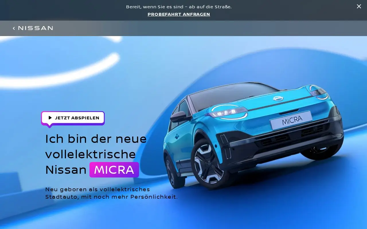 Landing page screenshot for micra.nissan.de