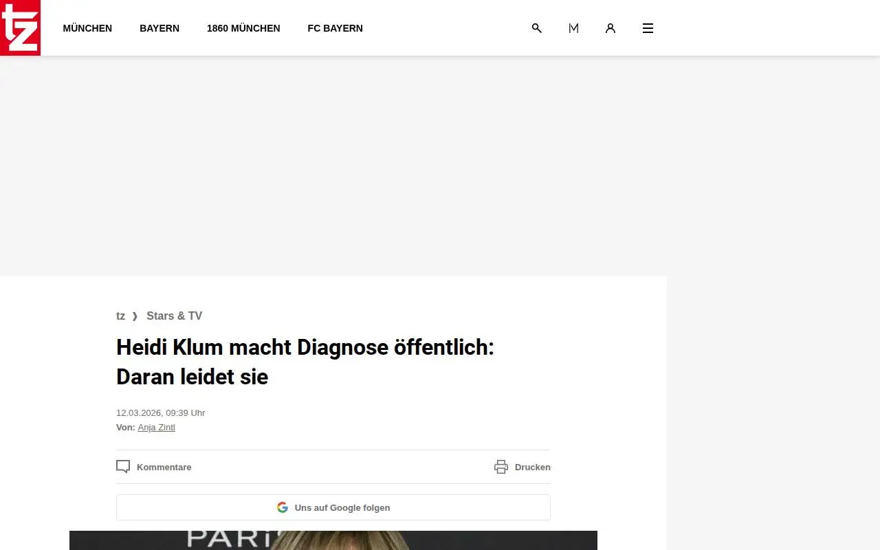 Landing page screenshot for www.tz.de