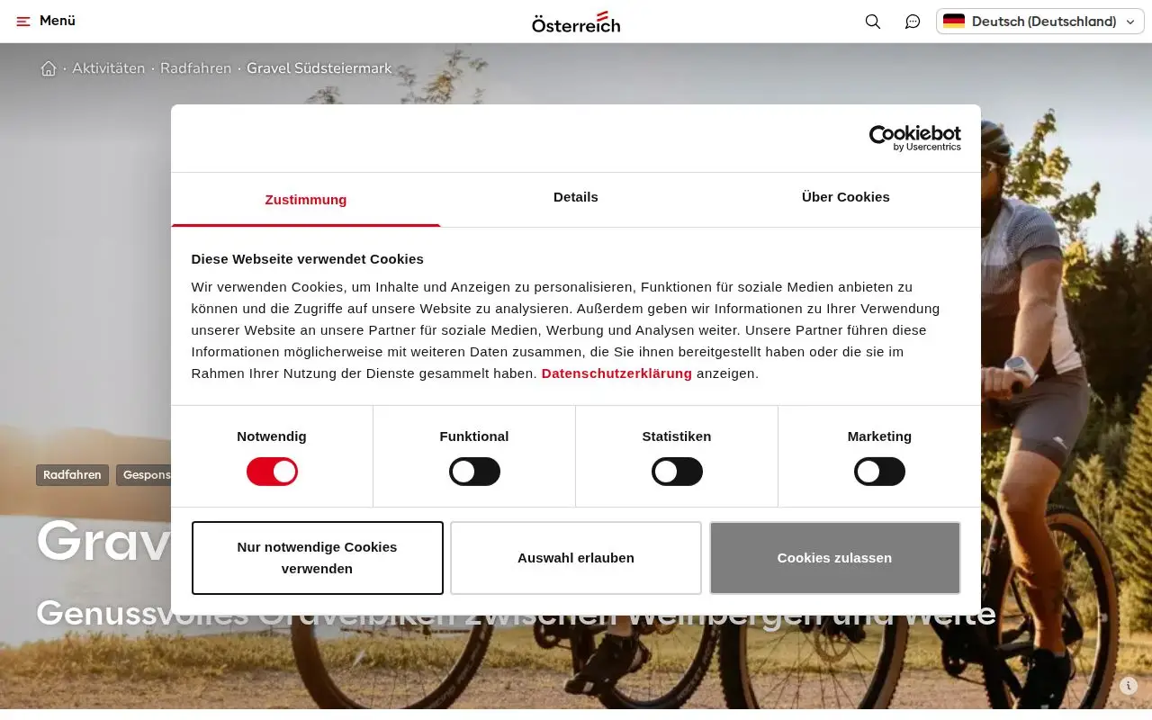 Landing page screenshot for www.austria.info