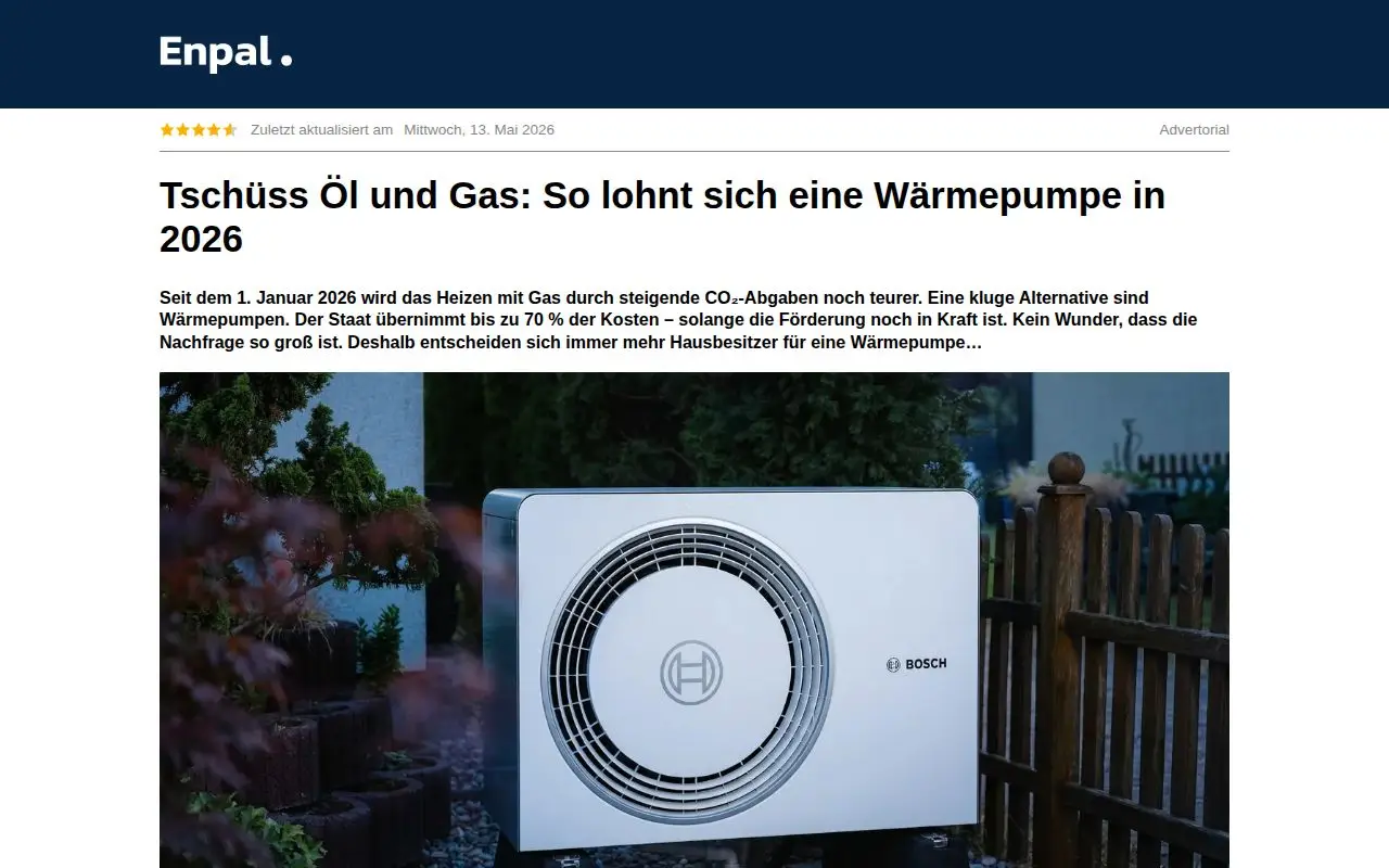 Landing page screenshot for www.artikel.enpal.de