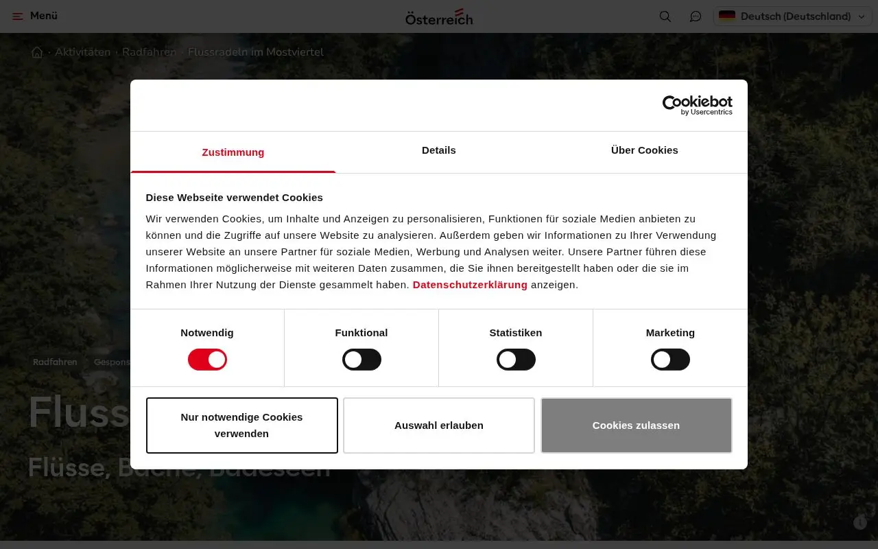 Landing page screenshot for www.austria.info