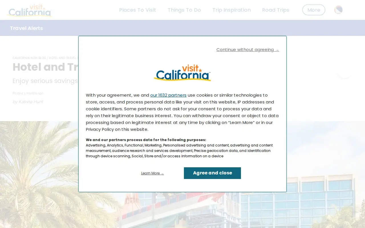 Landing page screenshot for www.visitcalifornia.com
