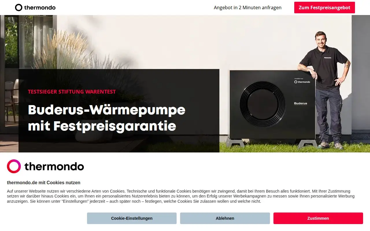 Landing page screenshot for www.thermondo.de