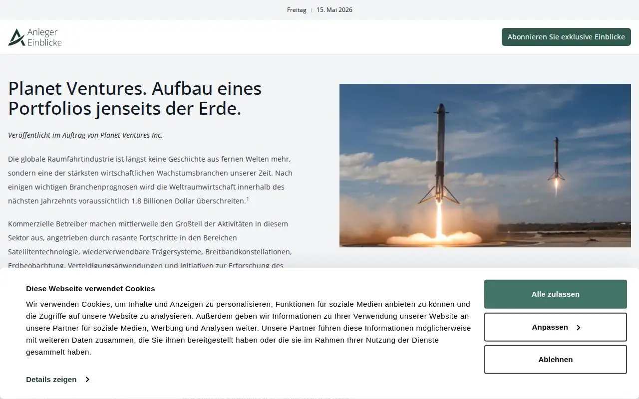 Landing page screenshot for anlegereinblicke.de