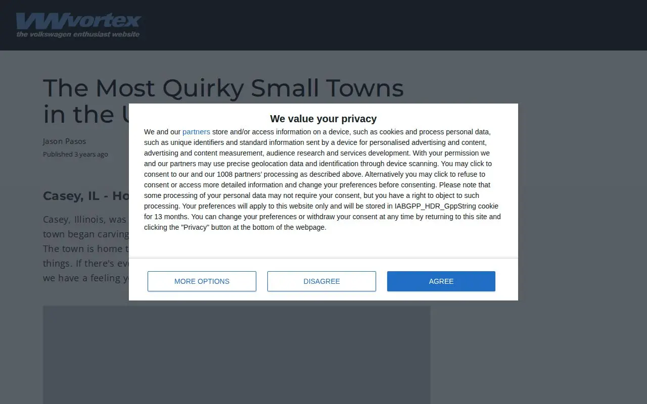 Landing page screenshot for go.vwvortex.com