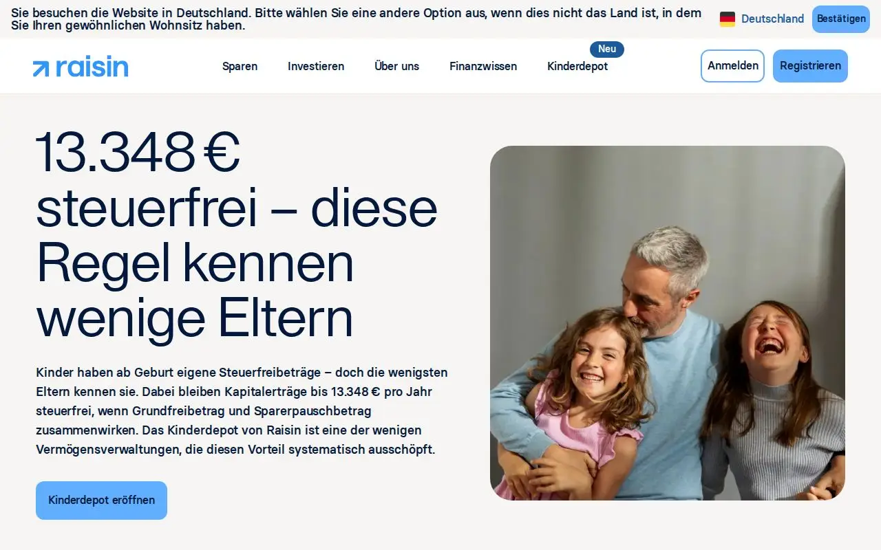Landing page screenshot for www.raisin.com