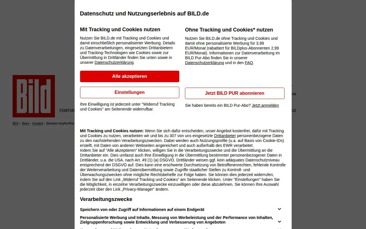 Landing page screenshot for www.bild.de