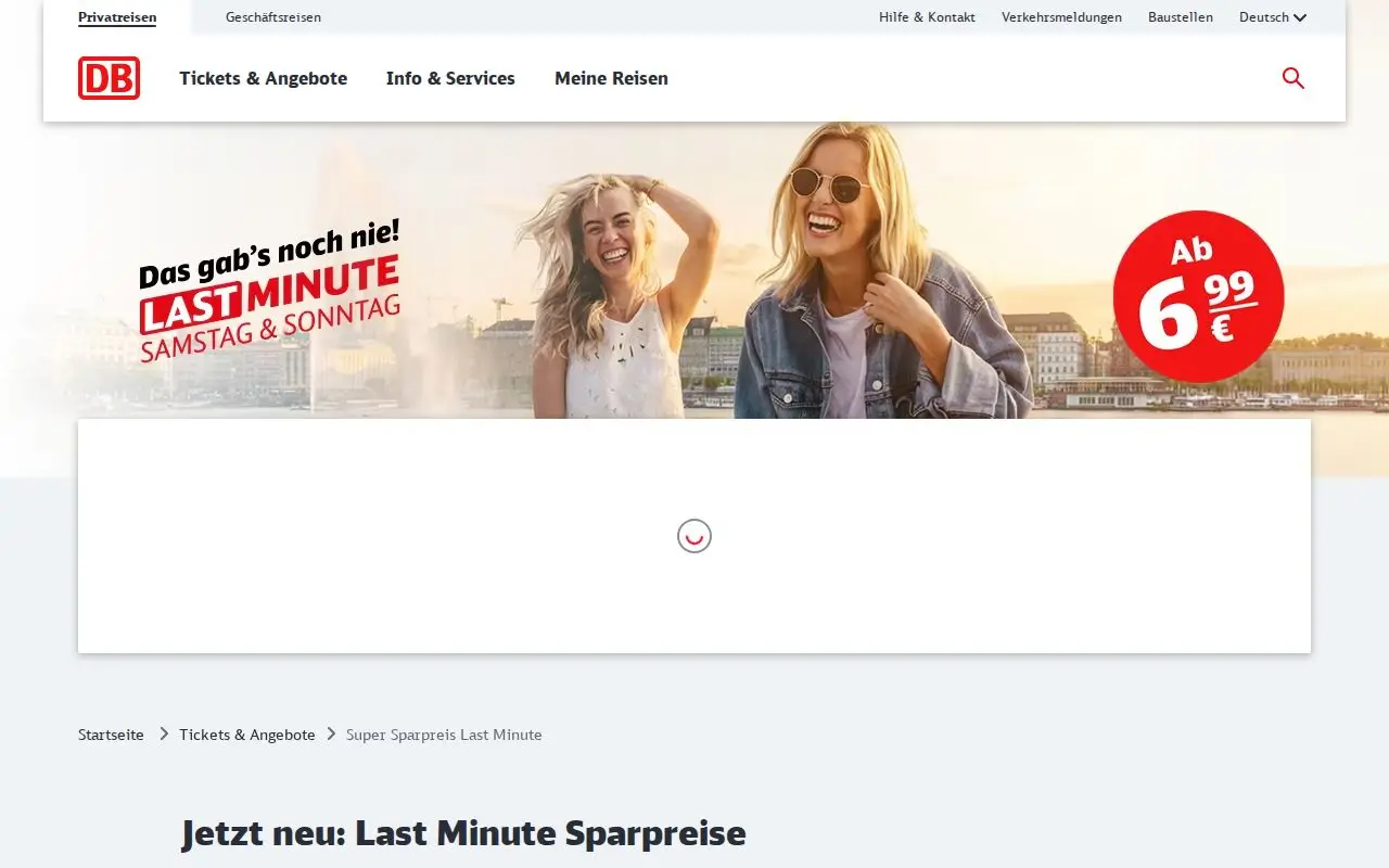 Landing page screenshot for www.bahn.de