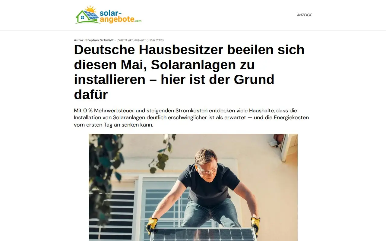 Landing page screenshot for solar-angebote.com