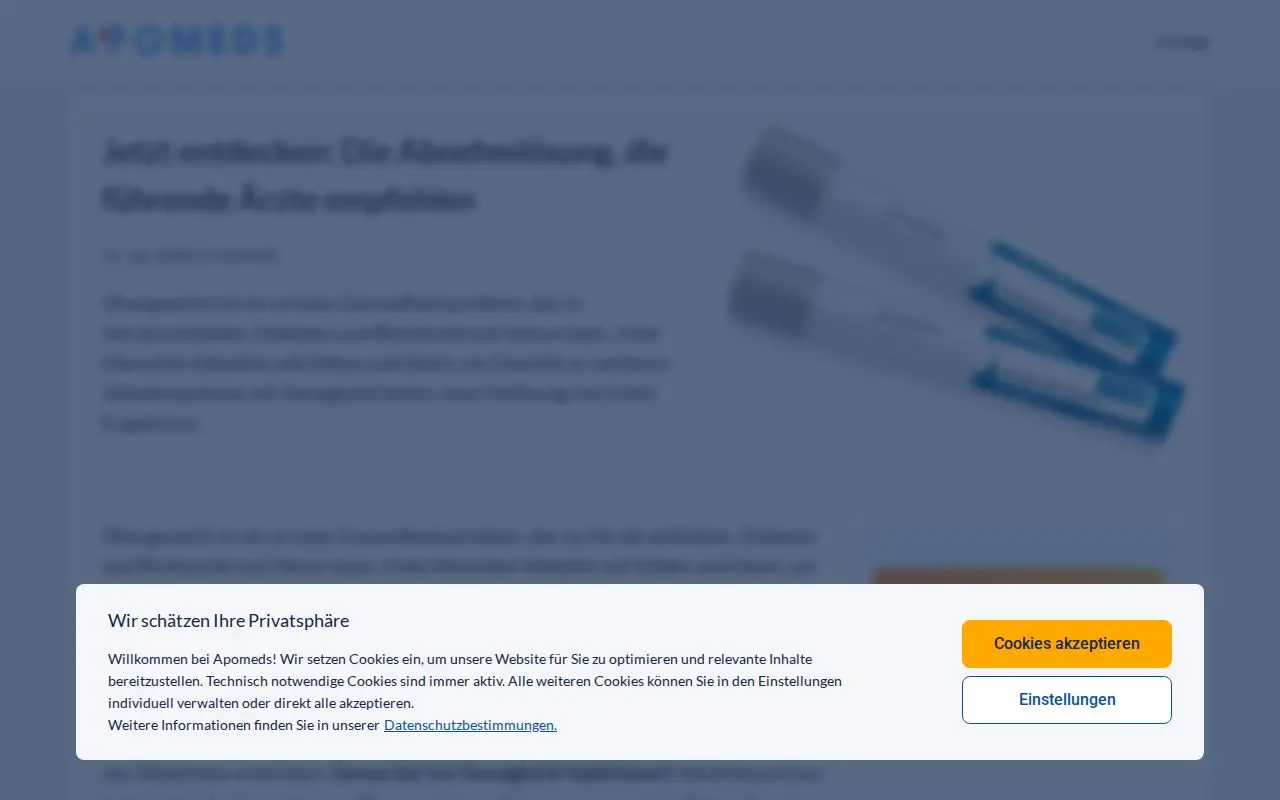 Landing page screenshot for apomeds.com