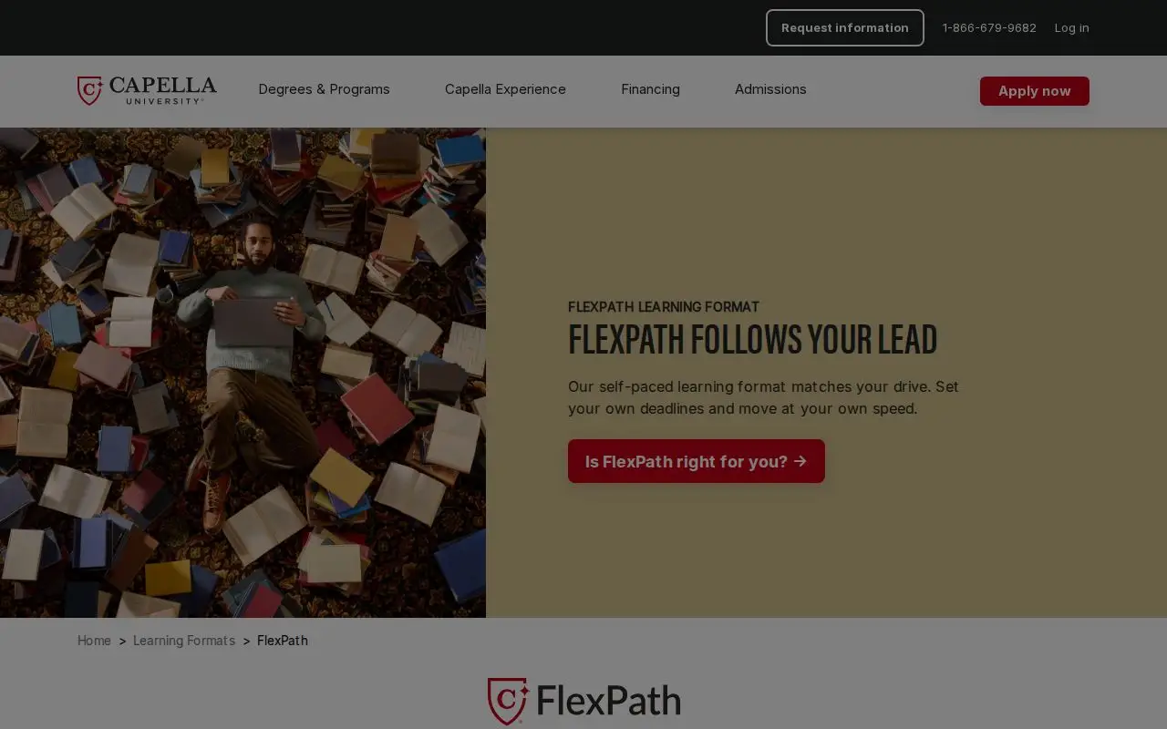 Landing page screenshot for www.capella.edu