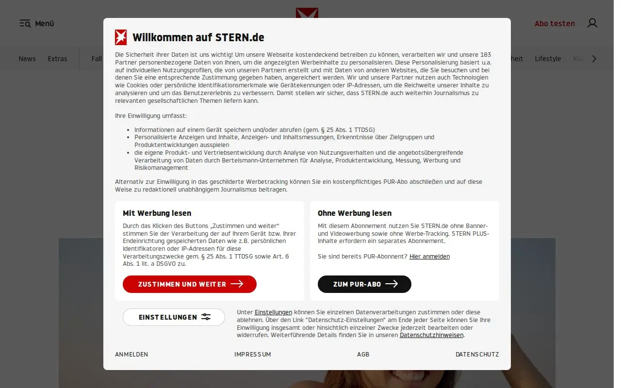 Landing page screenshot for www.stern.de
