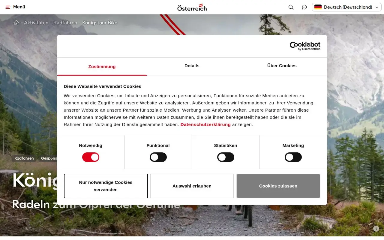 Landing page screenshot for www.austria.info