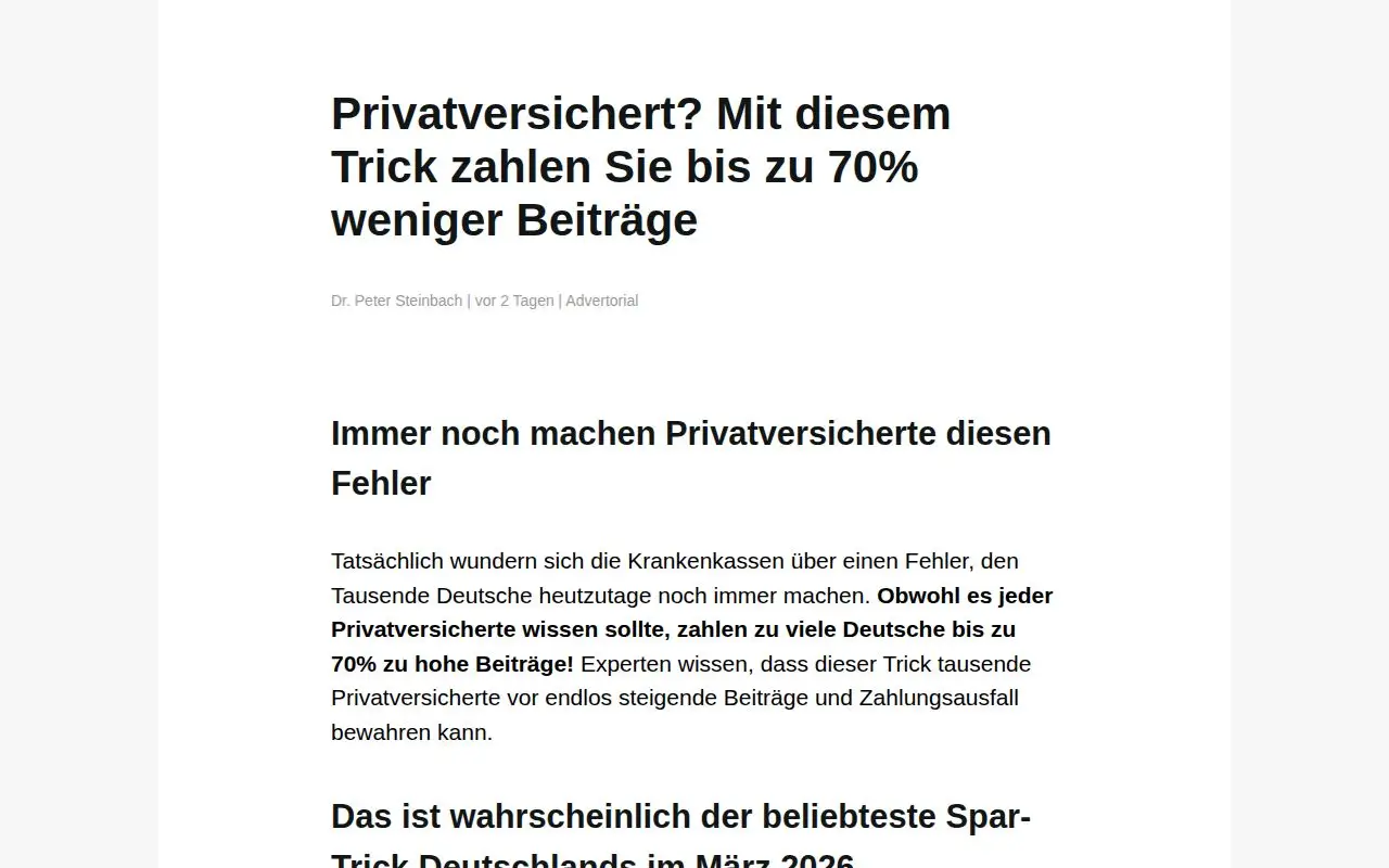 Landing page screenshot for mit-diesem-trick-pkv.webflow.io