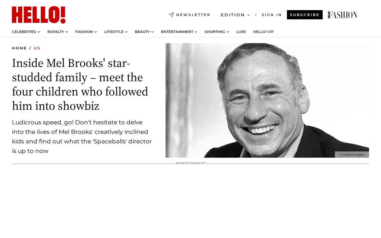 Landing page screenshot for www.hellomagazine.com
