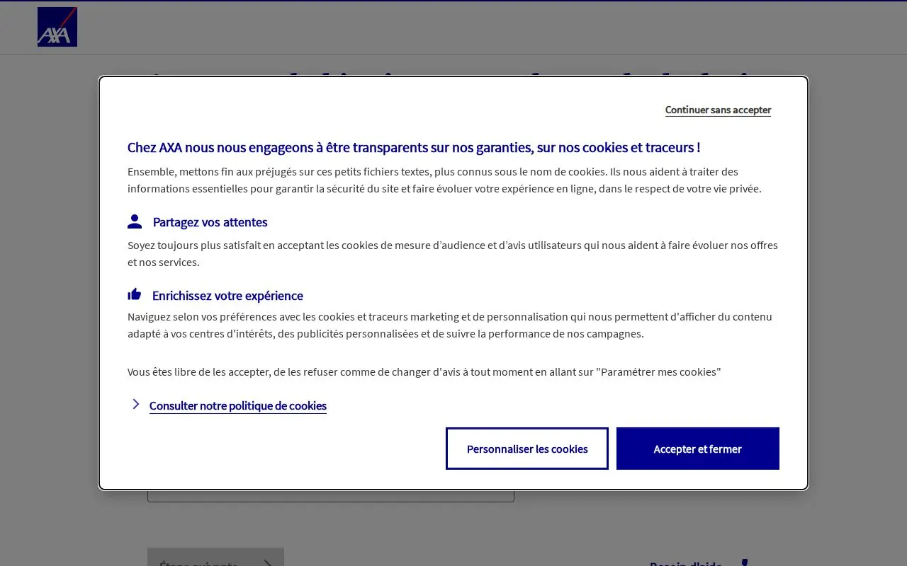 Landing page screenshot for www.axa.fr