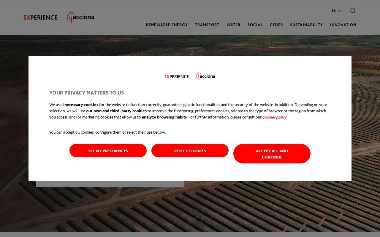 Landing page screenshot for experience.acciona.com