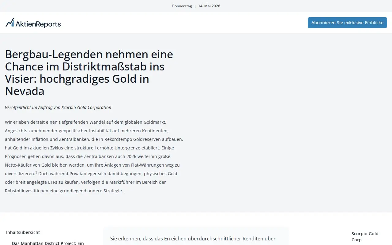 Landing page screenshot for aktienreports.com