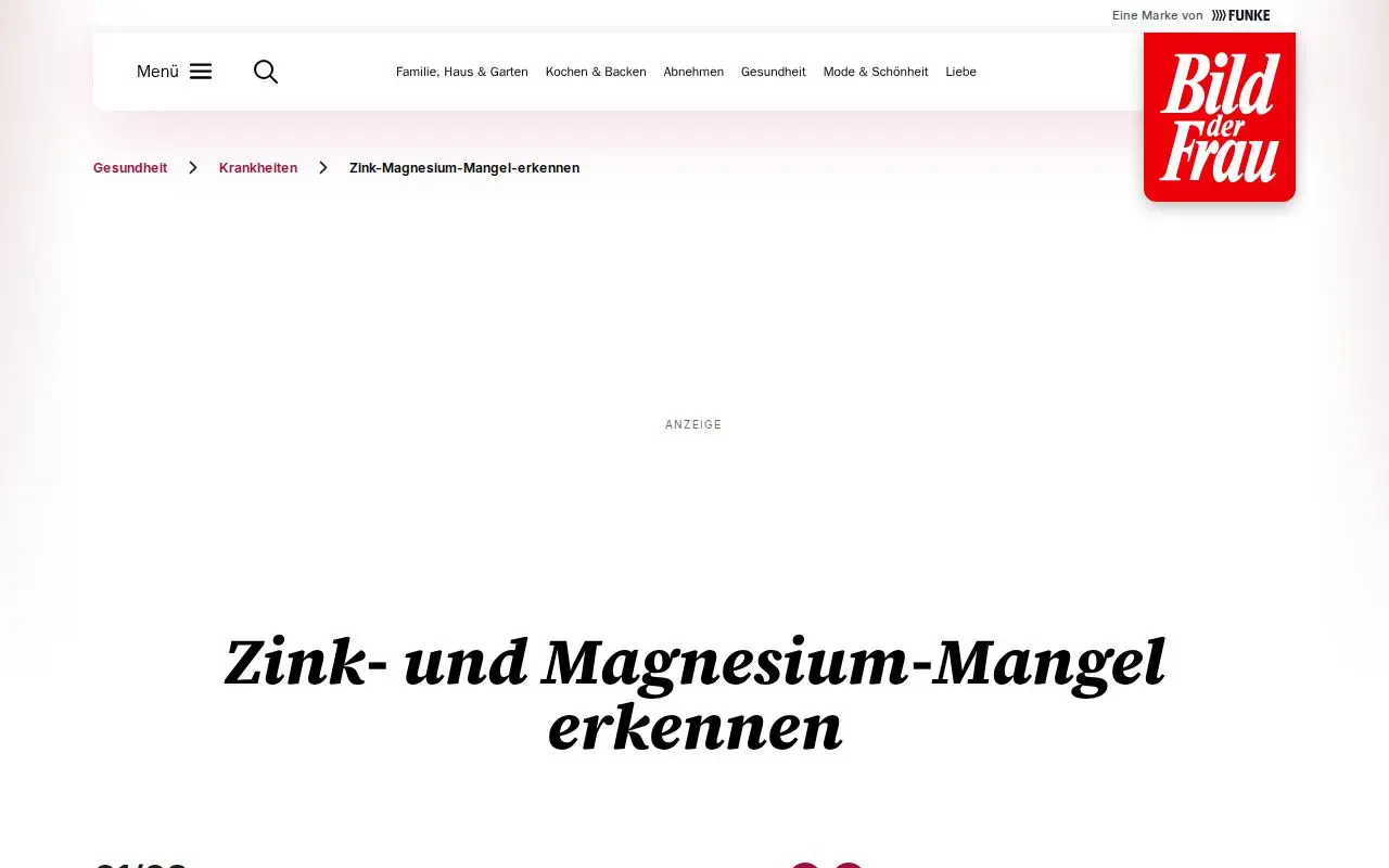 Landing page screenshot for www.bildderfrau.de