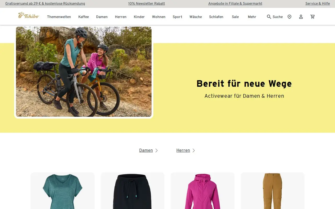 Landing page screenshot for www.tchibo.de