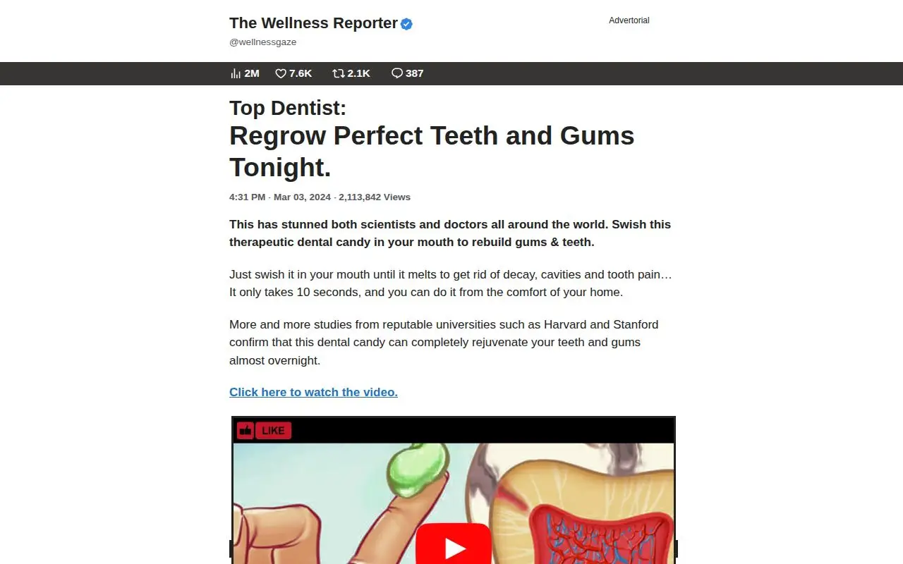 Landing page screenshot for wellnessgaze.com