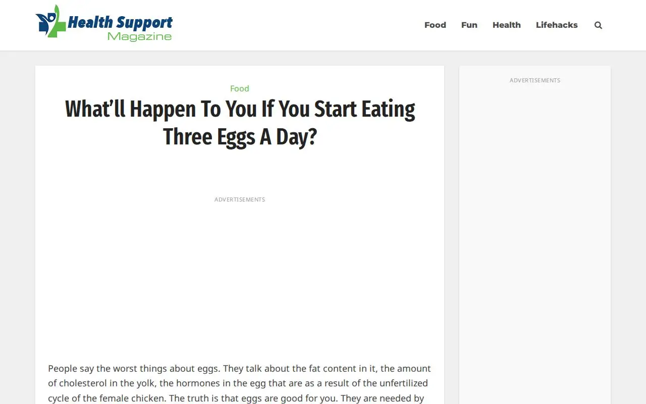 Landing page screenshot for healthsupportmag.com
