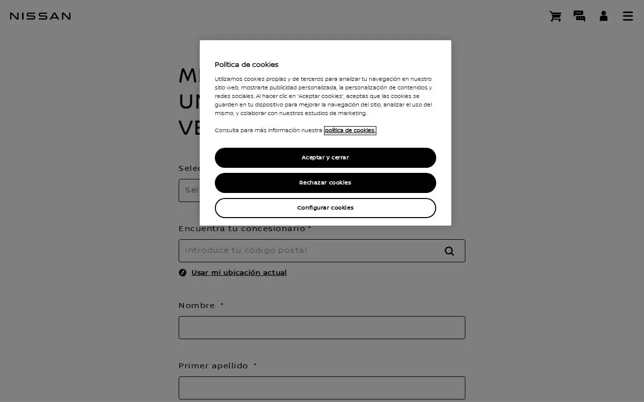 Landing page screenshot for www.nissan.es