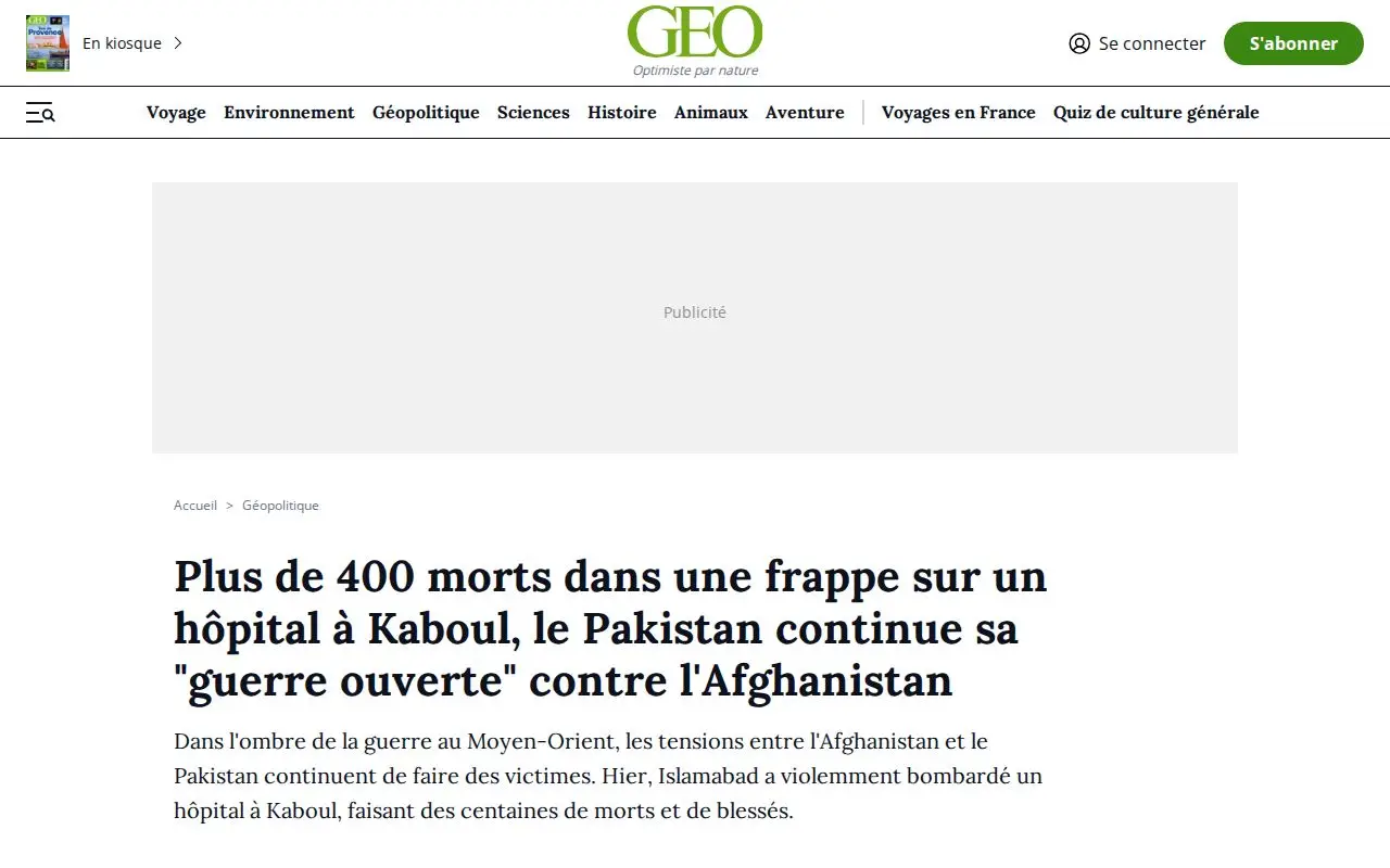Landing page screenshot for www.geo.fr