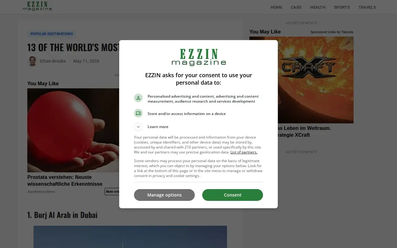 Landing page screenshot for ezzin.com
