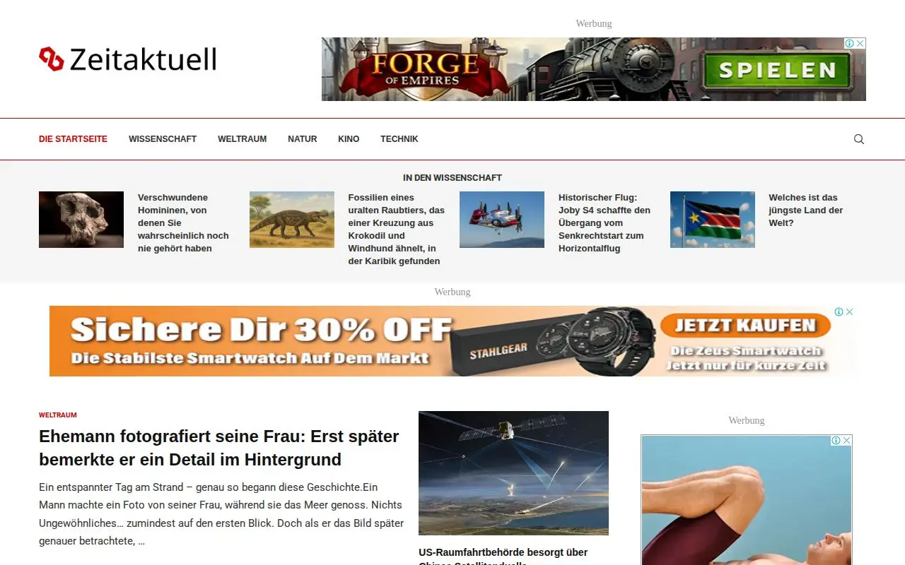 Landing page screenshot for zeitaktuell.com