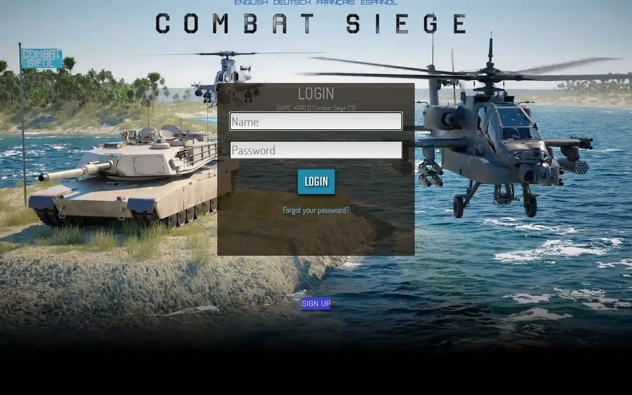 Landing page screenshot for www.combatsiege.com