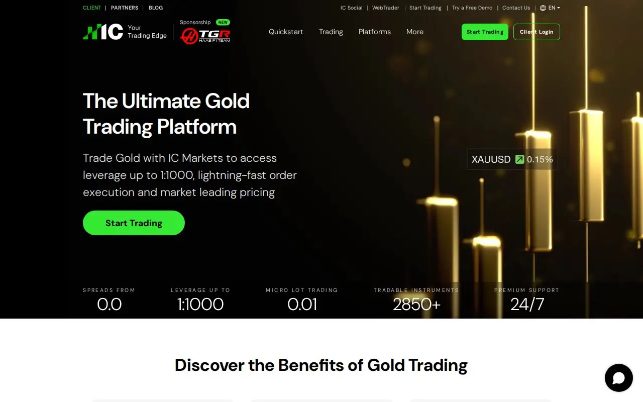 Landing page screenshot for www.icmarkets.com