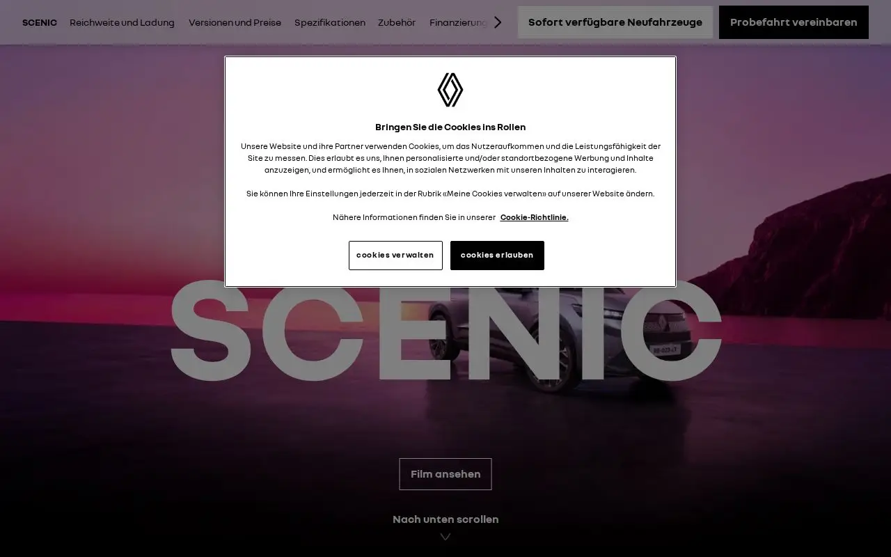 Landing page screenshot for de.renault.ch